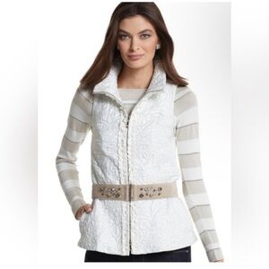 WHBM Embroidered Quilted Belted Vest Size Small